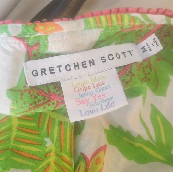 Gretchen Scott Colorful Floral V-Neck Dress Cover Up Ruffle Trim Medium (5819) - Picture 4 of 5